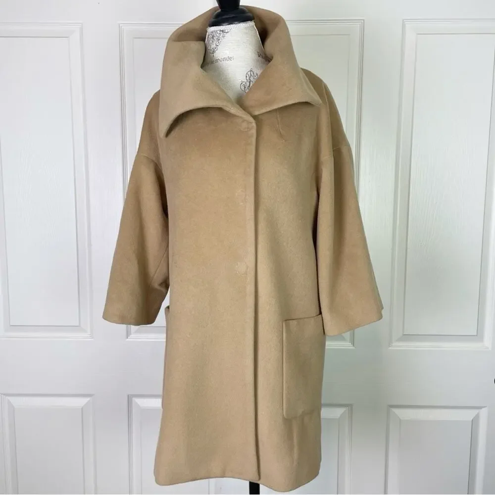 Etcétera CamelWing Collar Longline Coat Angora Wool Sz 8